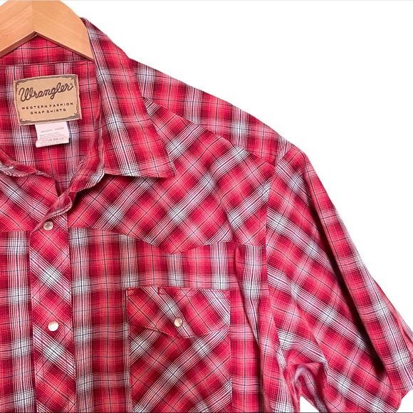 Wrangler Shirt Mens Size 2XL Western Red Plaid Pearl Snap Shirt Short Sleeve - Picture 3 of 9